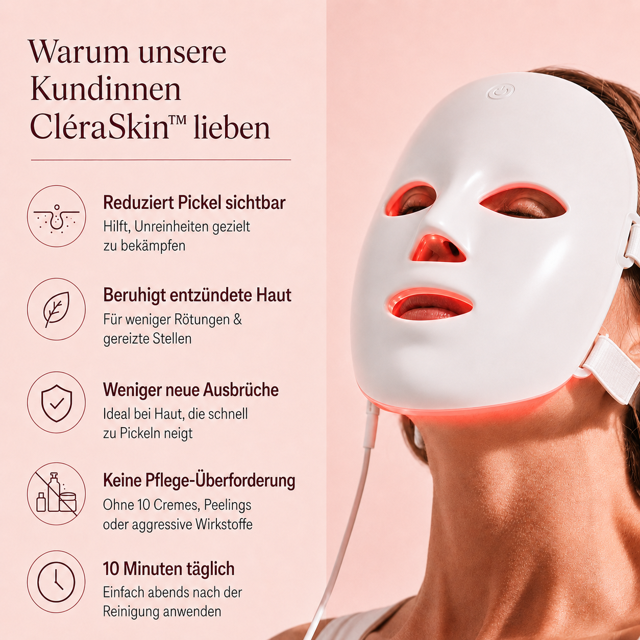 CleraSkin - Akne-Gesichtsmaske mit Rotlicht